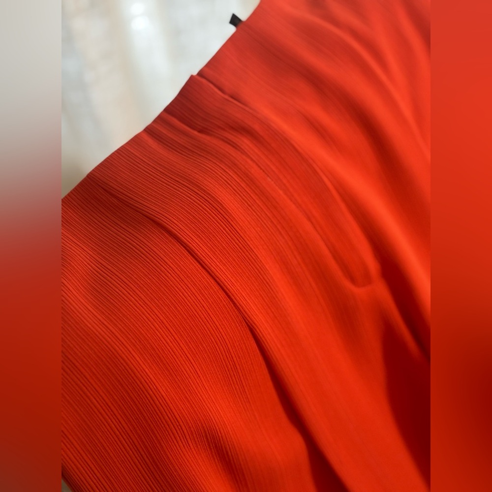 Theory High Waist Wide-Leg Pleated Pants Admiral Stripe Poppy Orange - Size 8 - Picture 4 of 9